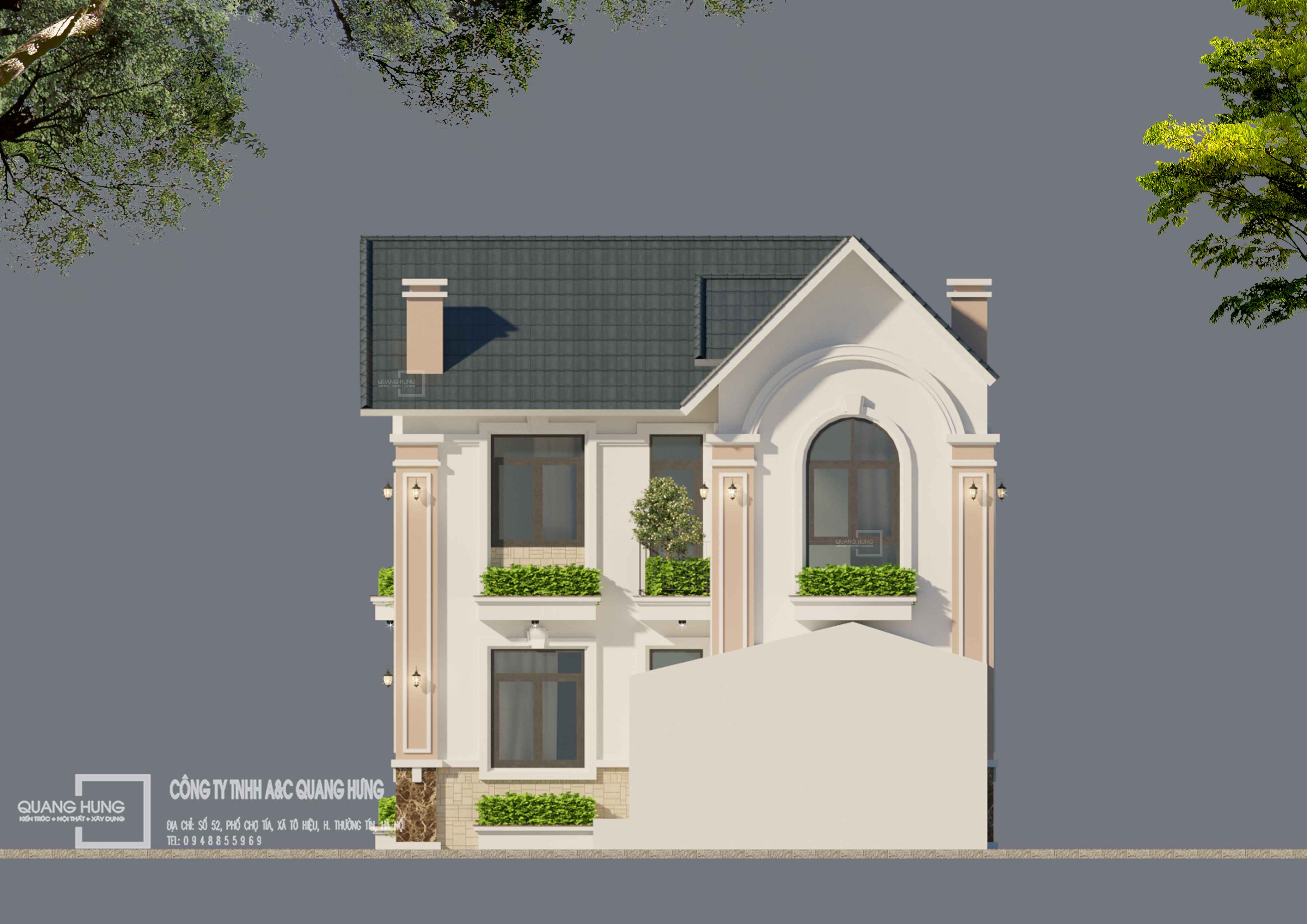 Biệt thự 2 tầng tân cổ điển. 10x10m, 4 phòng ngủ kết hợp nhà thờ cổ và sân vườn