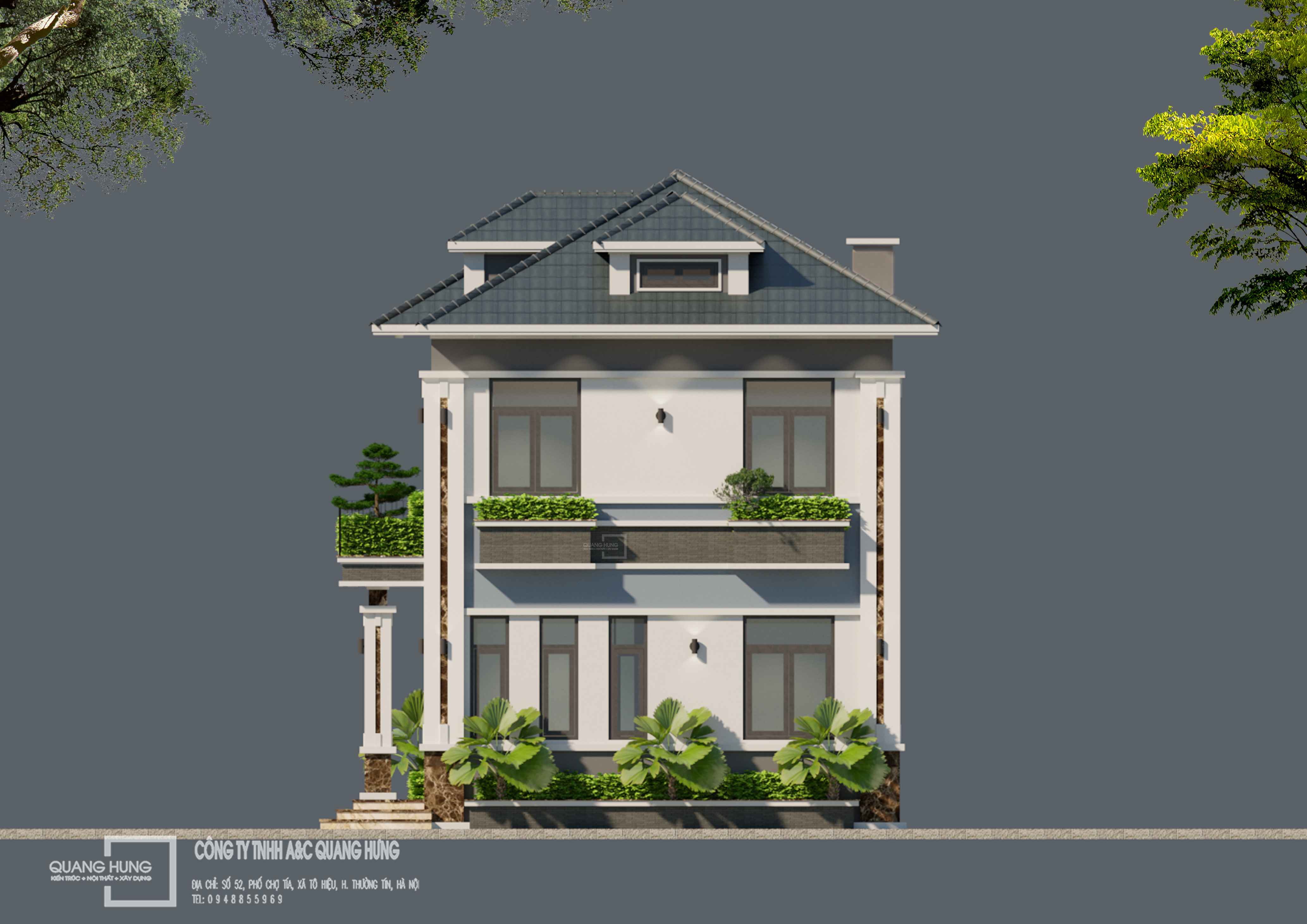 Biệt thự 2 tầng mái Nhật. 8x9m, 5 phòng ngủ