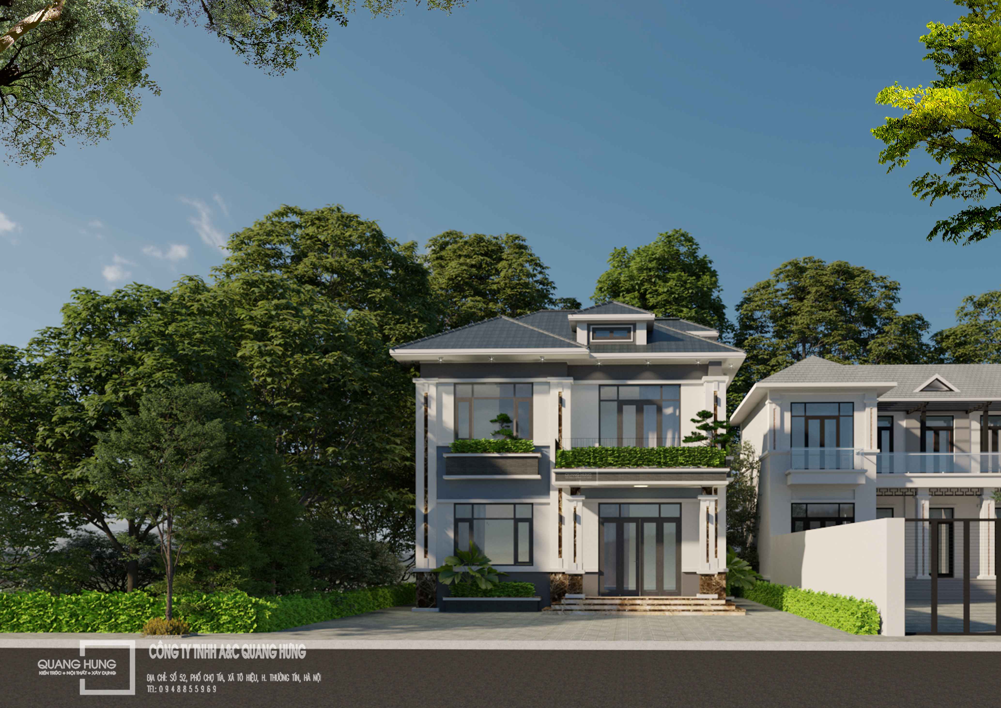 Biệt thự 2 tầng mái Nhật. 8x9m, 5 phòng ngủ