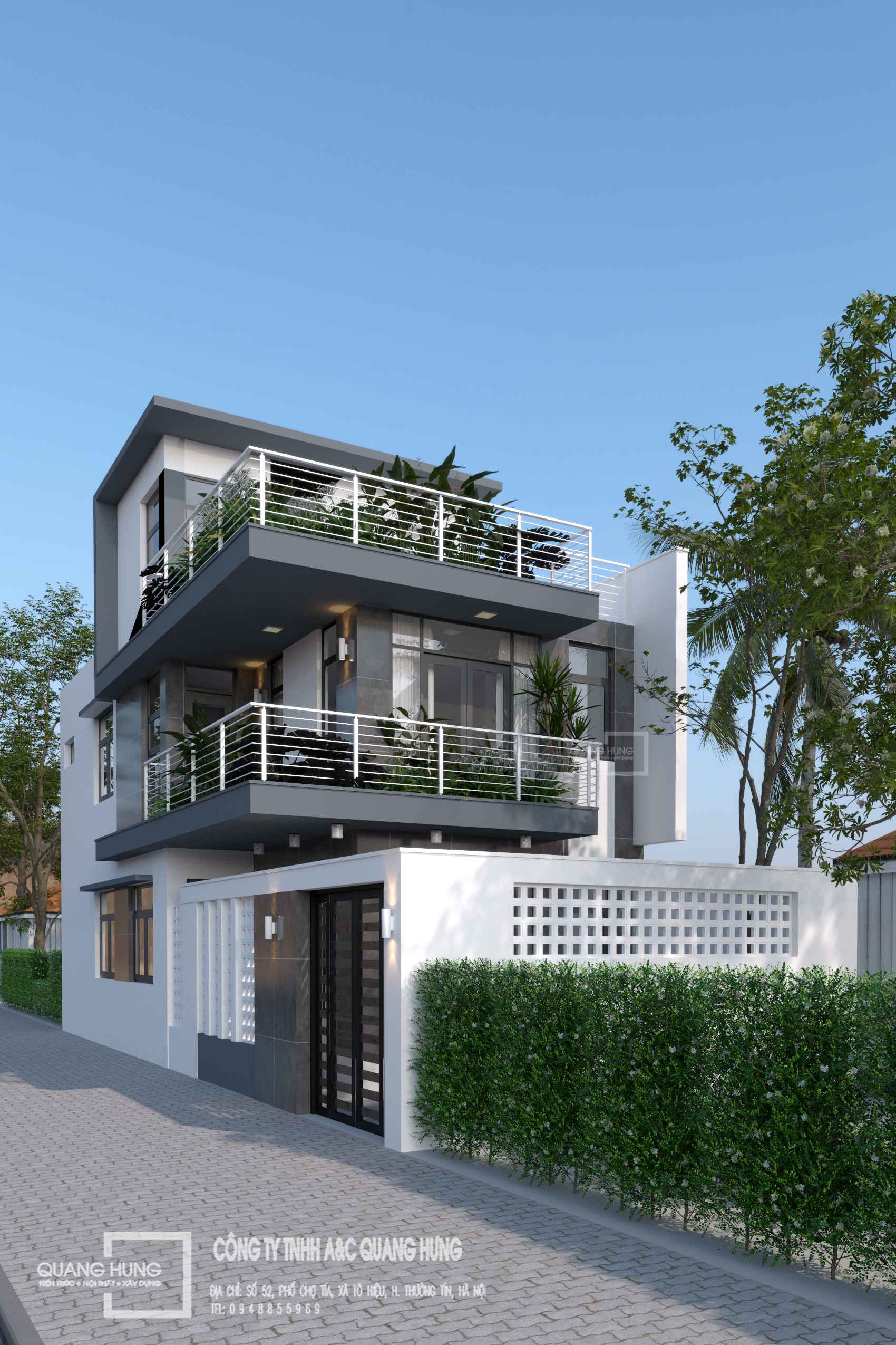 Nhà phố 3 tầng. 6x13.3m, 3 phòng ngủ, nhà 2 mặt tiền