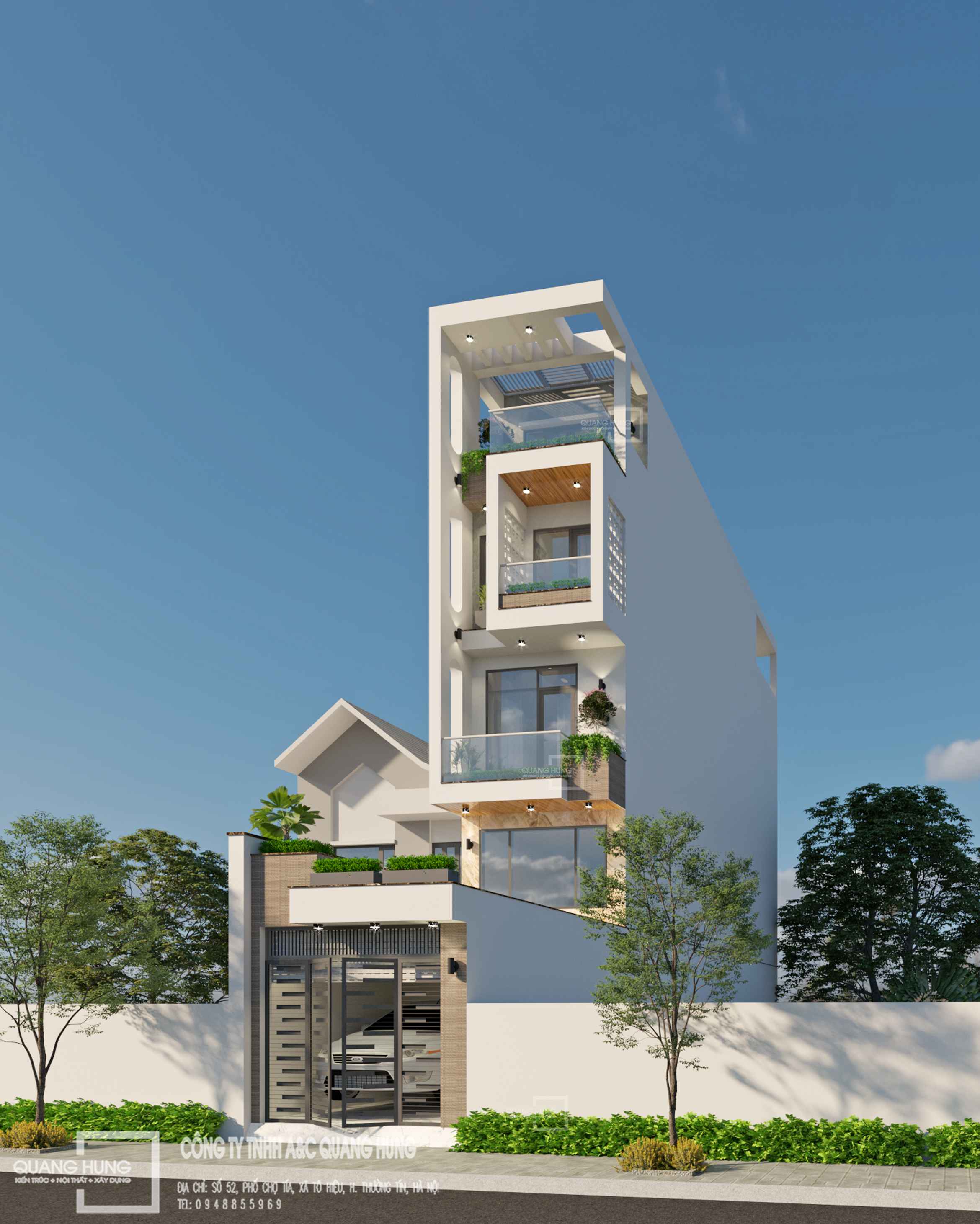 Nhà phố 5 tầng + 1 lửng. 3.7x24m, 4 phòng ngủ kết hợp không gian kinh doanh, phong cách hiện đại